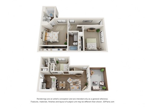 Floor plan for 3 beds, 3 baths, 1283 sqft